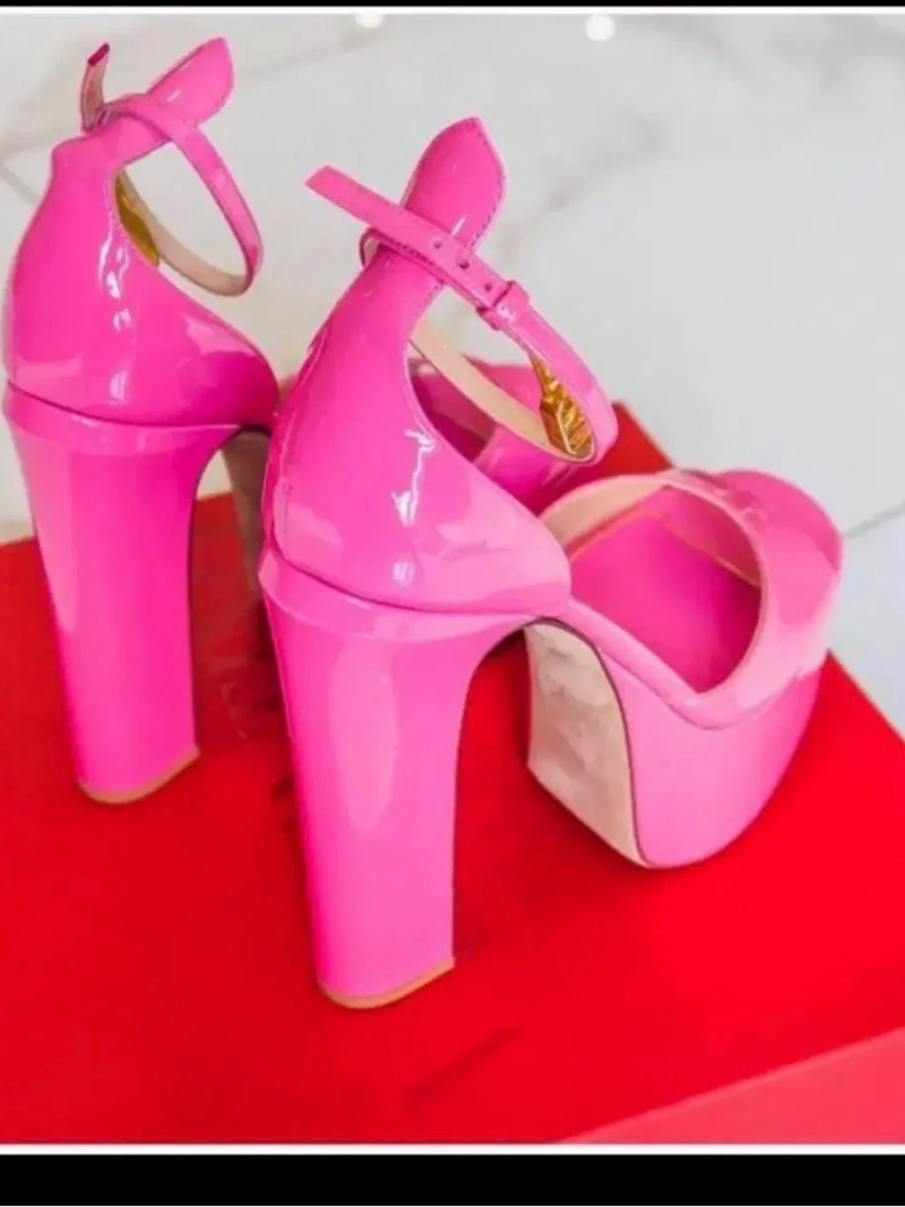 Valentino Hot Pink Patent Platform Sandals with Ankle Strap
